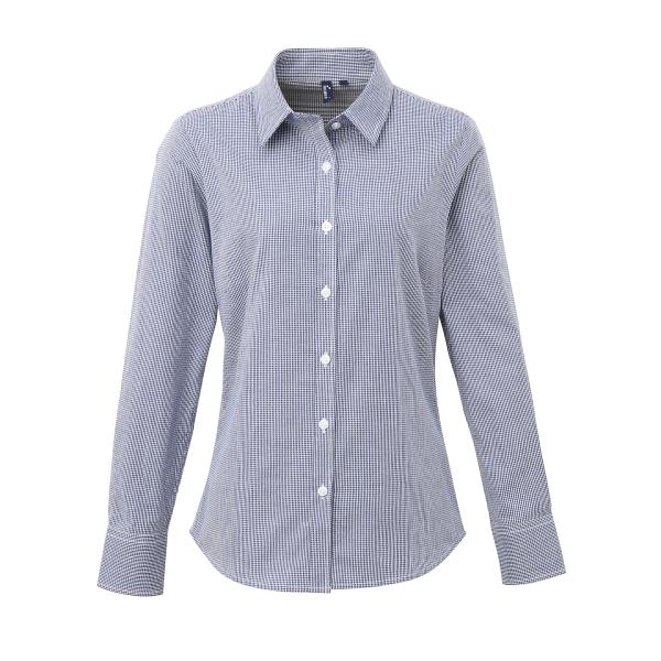 Navy-White-Womens-Gingham-Long-Sleeve-Shirt-Extra-Small